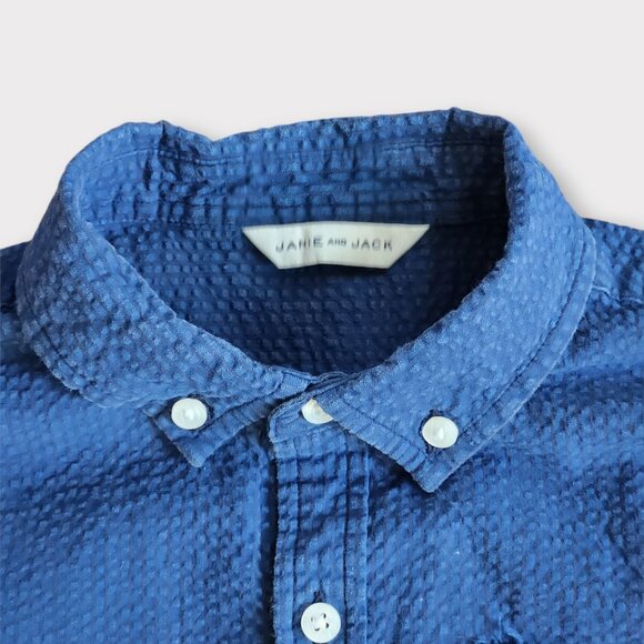 Janie And Jack Boys Seersucker Button Up Shirt Size 14 Blue Short Sleeve - Picture 3 of 4